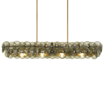 Pressed Glass Disc Linear Chandelier with Adjustable Height & LED Comp