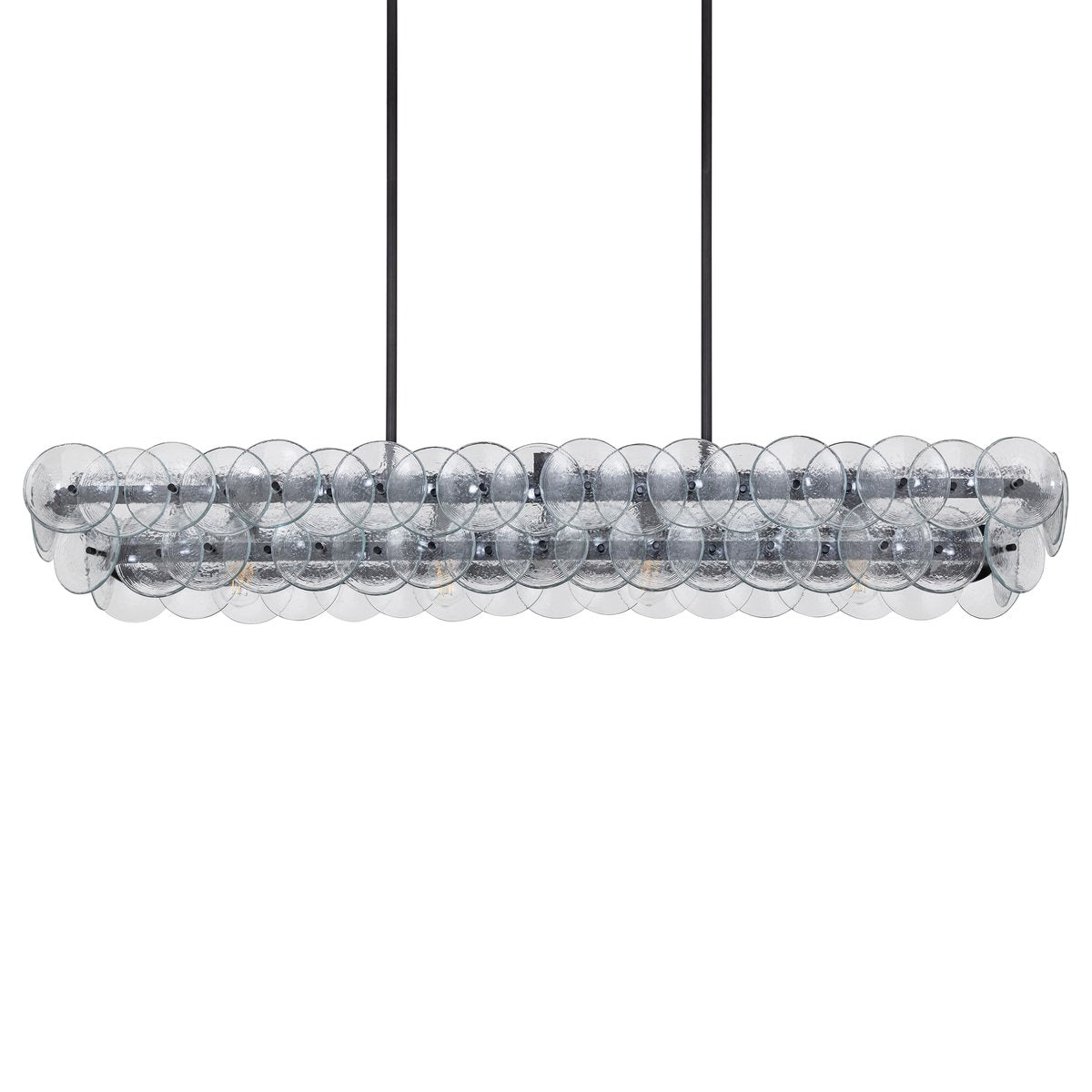 Pressed Glass Disc Linear Chandelier with Adjustable Height & LED Comp