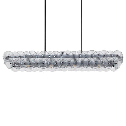 Pressed Glass Disc Linear Chandelier with Adjustable Height & LED Comp