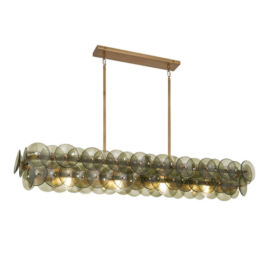 Pressed Glass Disc Linear Chandelier with Adjustable Height & LED Comp