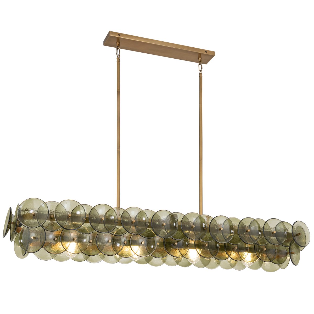 Pressed Glass Disc Linear Chandelier with Adjustable Height & LED Comp