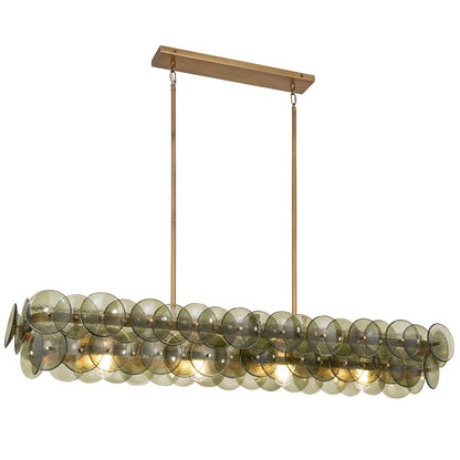 Pressed Glass Disc Linear Chandelier with Adjustable Height & LED Comp