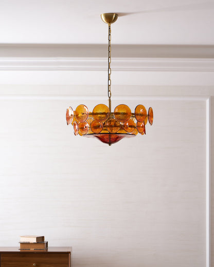 Solaris Disc Glass Chandelier - Modern Design, Adjustable Height, LED