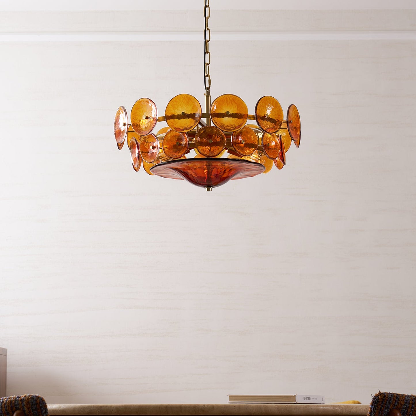 Solaris Disc Glass Chandelier - Modern Design, Adjustable Height, LED