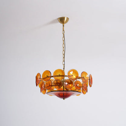 Solaris Disc Glass Chandelier - Modern Design, Adjustable Height, LED
