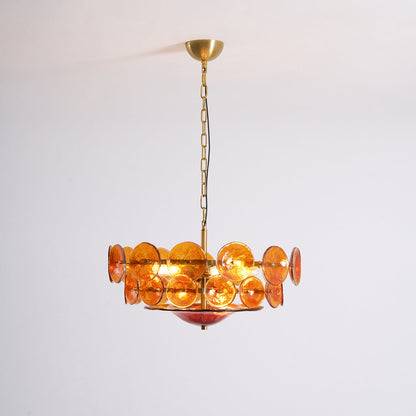 Solaris Disc Glass Chandelier - Modern Design, Adjustable Height, LED