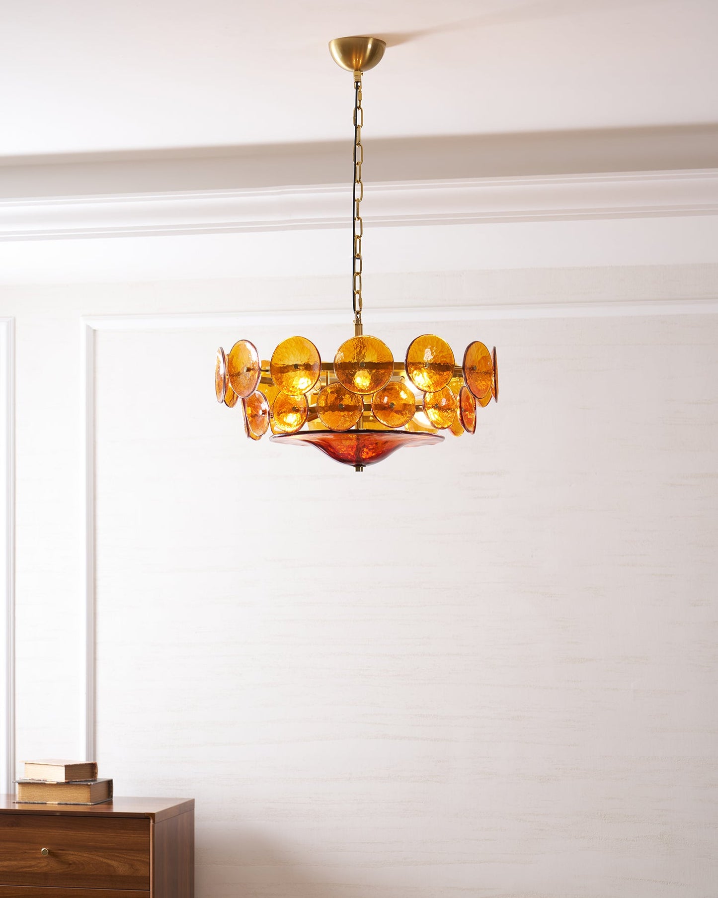 Solaris Disc Glass Chandelier - Modern Design, Adjustable Height, LED
