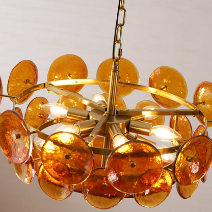 Solaris Disc Glass Chandelier - Modern Design, Adjustable Height, LED