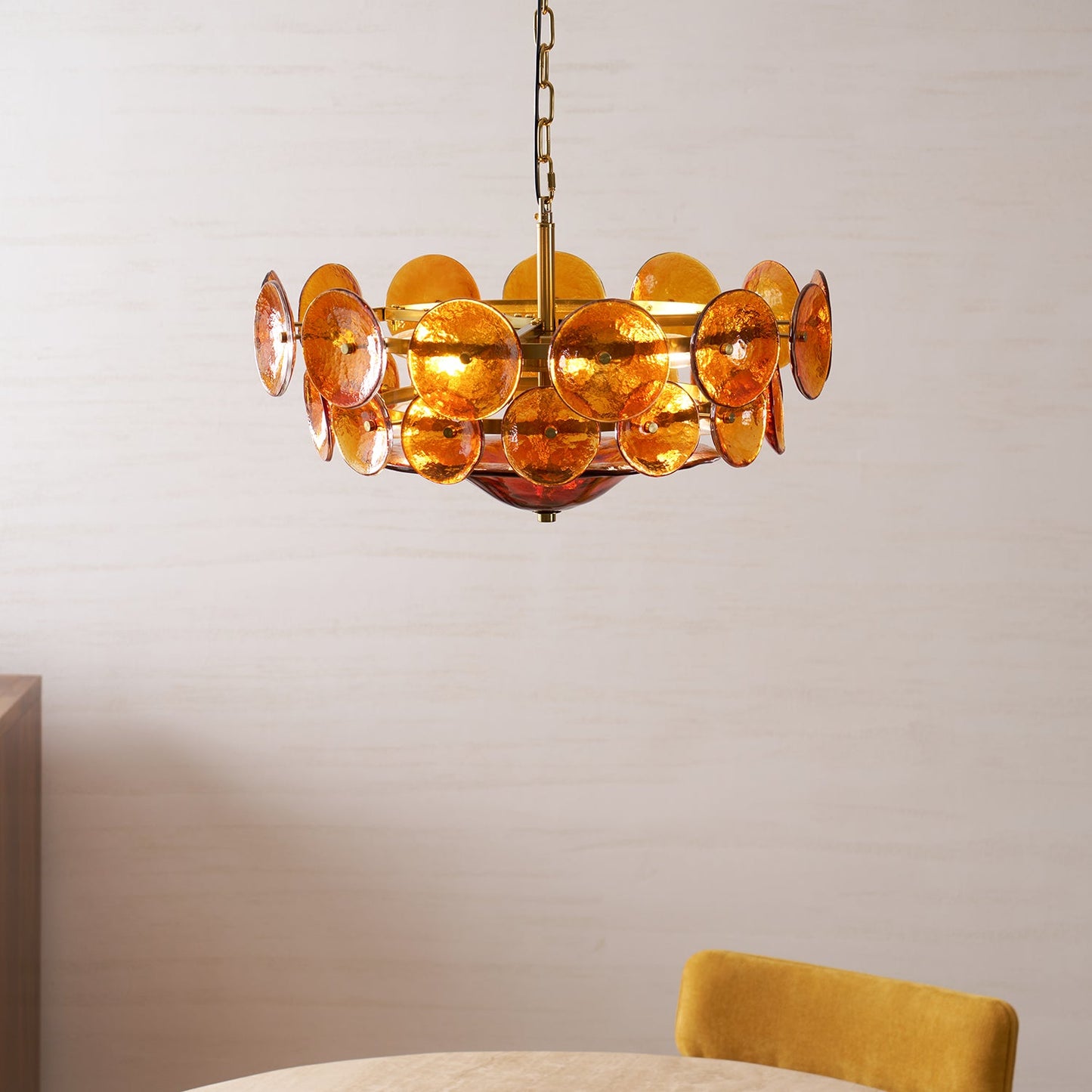 Solaris Disc Glass Chandelier - Modern Design, Adjustable Height, LED