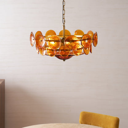 Solaris Disc Glass Chandelier - Modern Design, Adjustable Height, LED