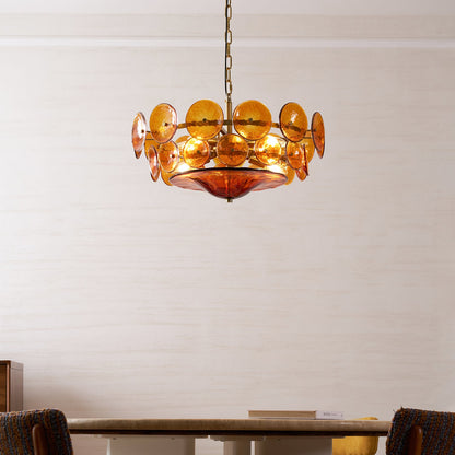 Solaris Disc Glass Chandelier - Modern Design, Adjustable Height, LED