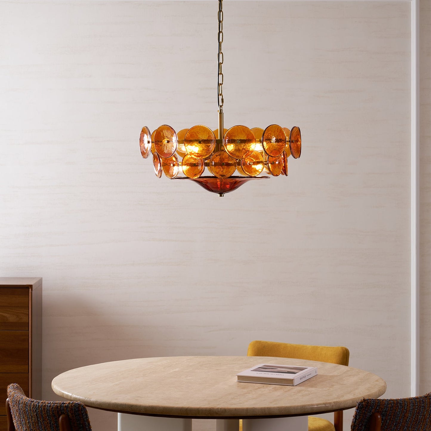 Solaris Disc Glass Chandelier - Modern Design, Adjustable Height, LED