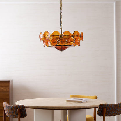 Solaris Disc Glass Chandelier - Modern Design, Adjustable Height, LED