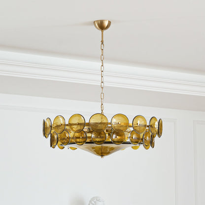 Solaris Disc Glass Chandelier - Modern Design, Adjustable Height, LED