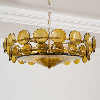 Solaris Disc Glass Chandelier - Modern Design, Adjustable Height, LED