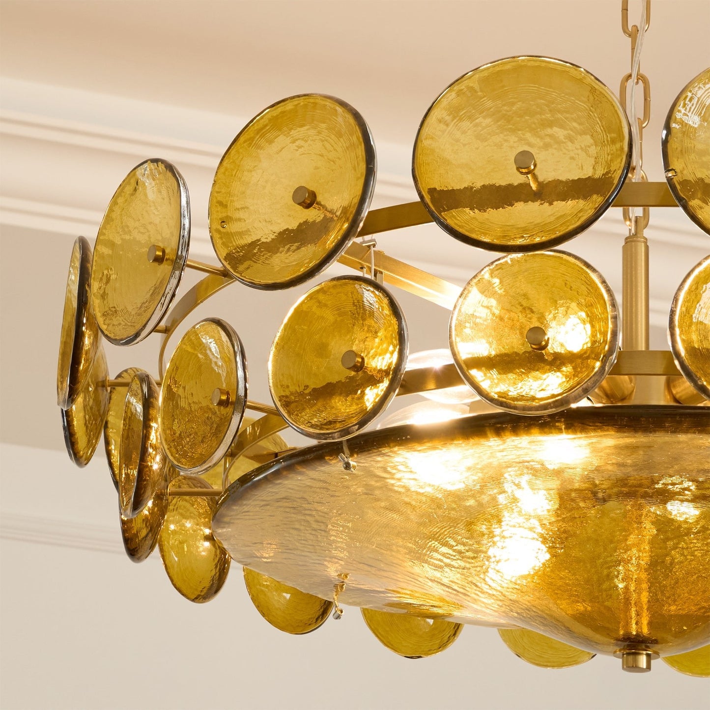 Solaris Disc Glass Chandelier - Modern Design, Adjustable Height, LED
