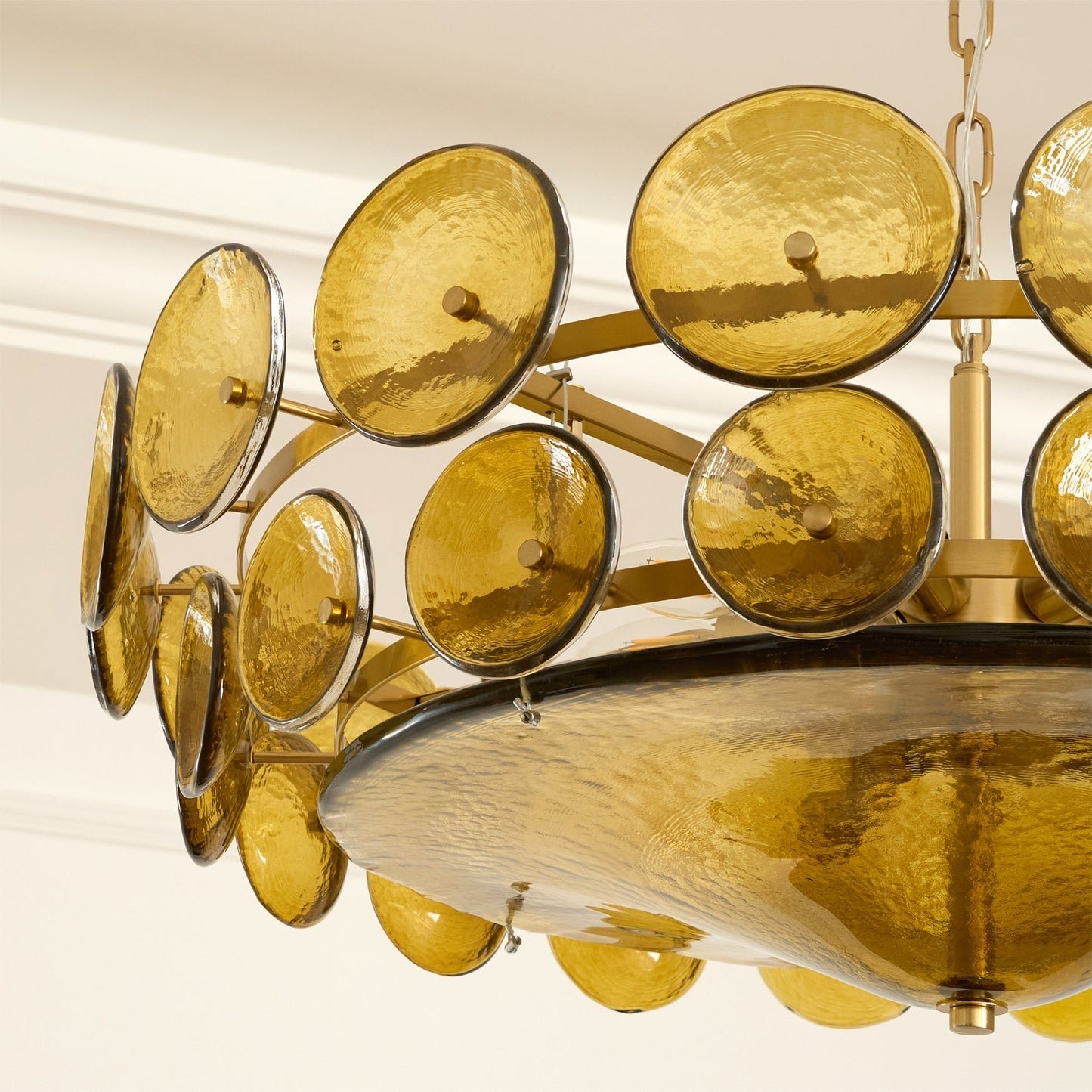 Solaris Disc Glass Chandelier - Modern Design, Adjustable Height, LED