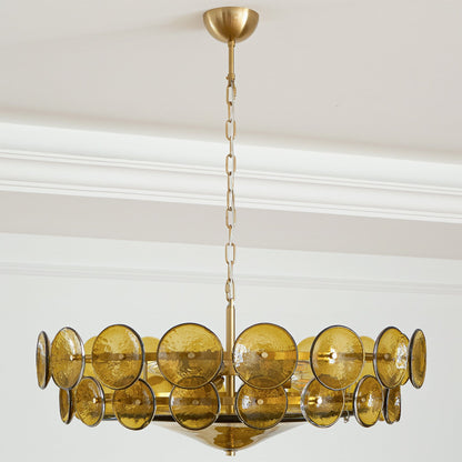 Solaris Disc Glass Chandelier - Modern Design, Adjustable Height, LED