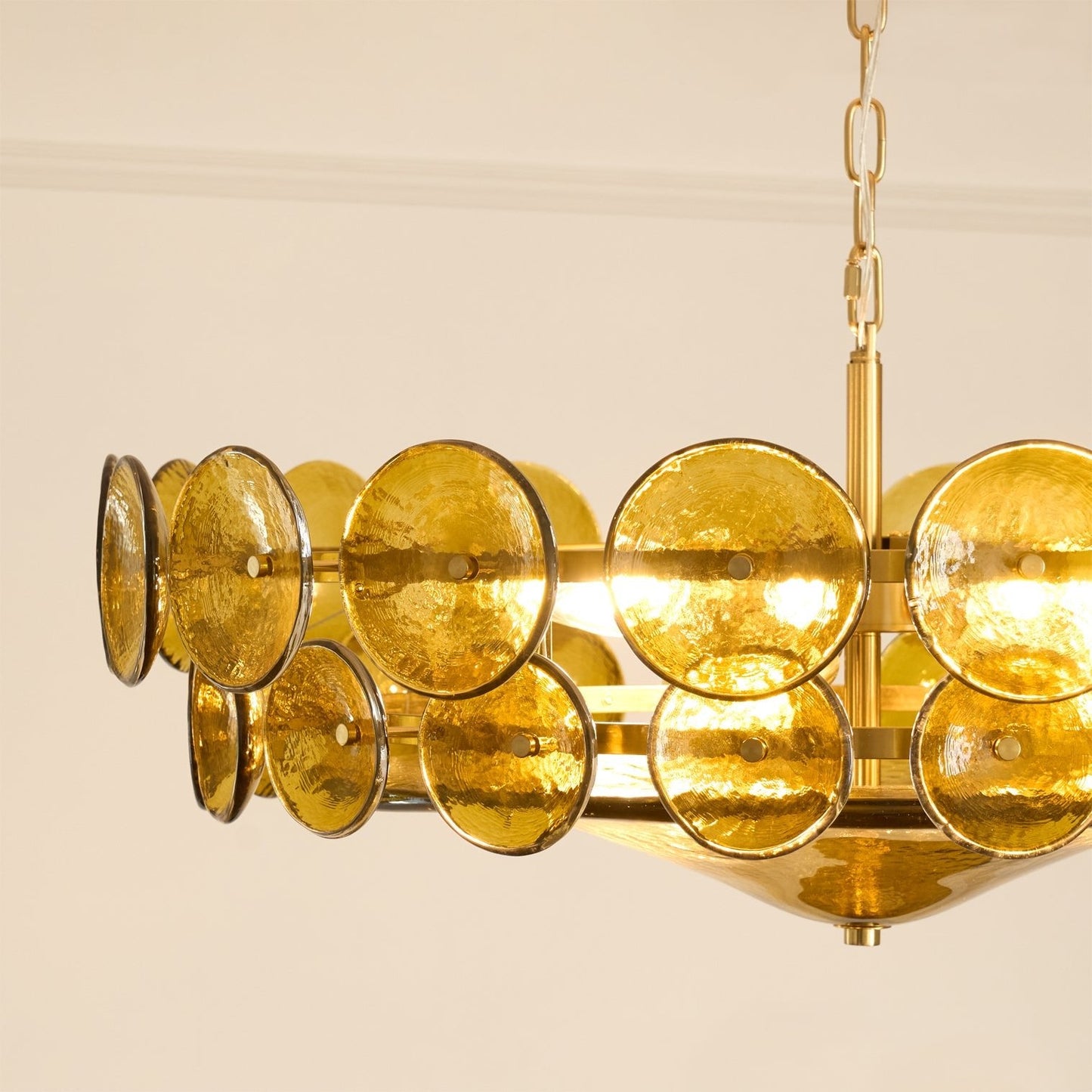 Solaris Disc Glass Chandelier - Modern Design, Adjustable Height, LED