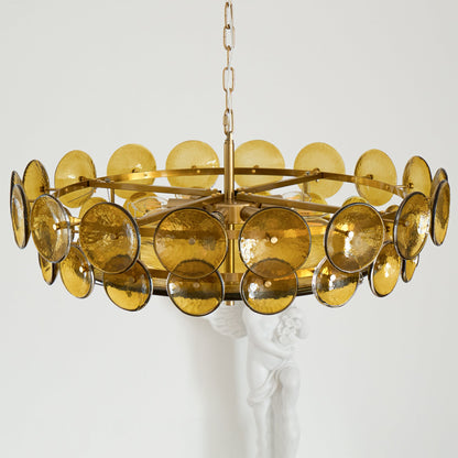 Solaris Disc Glass Chandelier - Modern Design, Adjustable Height, LED