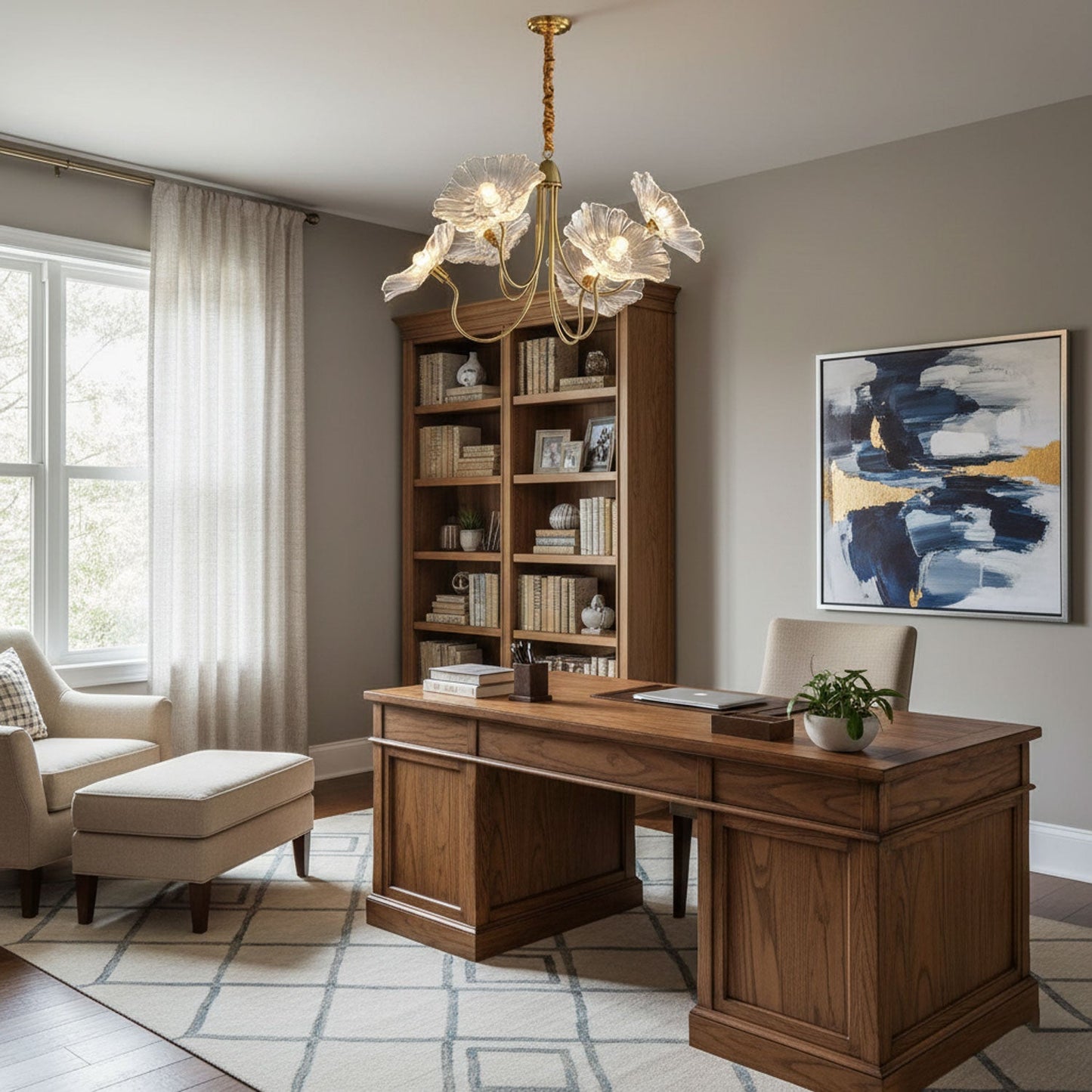 Lotus Leaf Glass Chandelier - Elegant Design with Adjustable Height