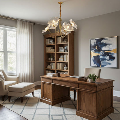 Lotus Leaf Glass Chandelier - Elegant Design with Adjustable Height