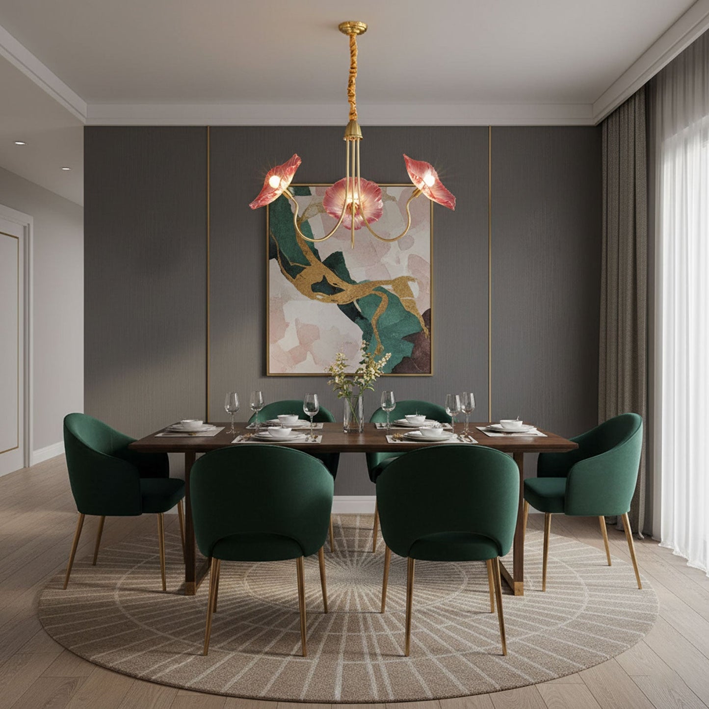 Lotus Leaf Glass Chandelier - Elegant Design with Adjustable Height