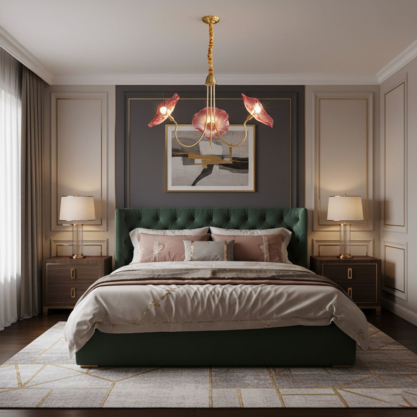 Lotus Leaf Glass Chandelier - Elegant Design with Adjustable Height