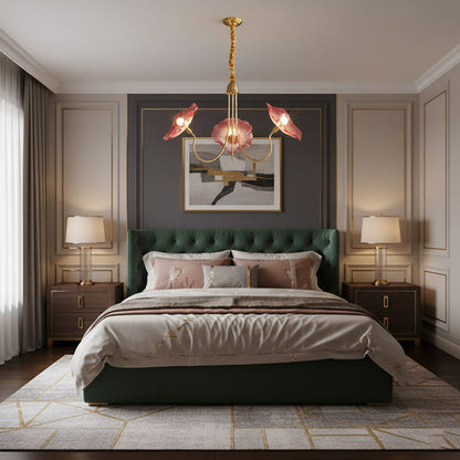 Lotus Leaf Glass Chandelier - Elegant Design with Adjustable Height
