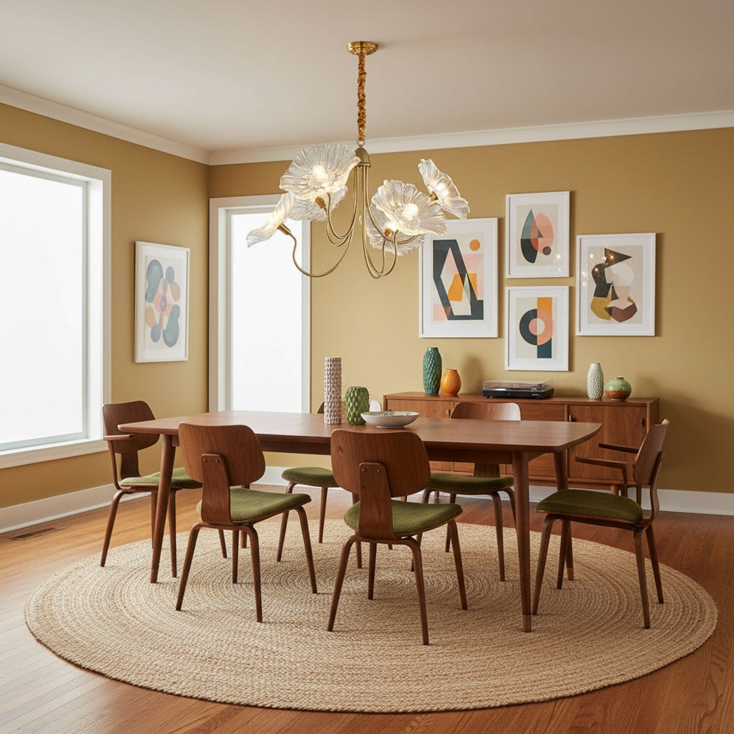 Lotus Leaf Glass Chandelier - Elegant Design with Adjustable Height