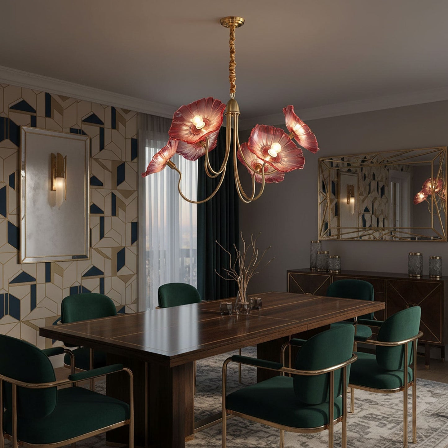 Lotus Leaf Glass Chandelier - Elegant Design with Adjustable Height