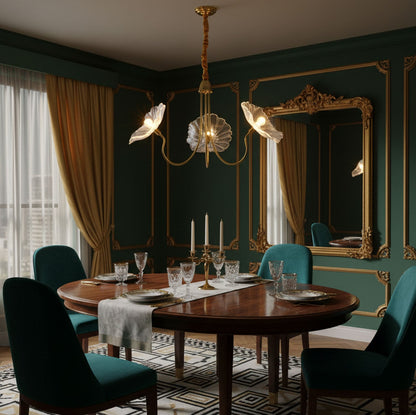 Lotus Leaf Glass Chandelier - Elegant Design with Adjustable Height