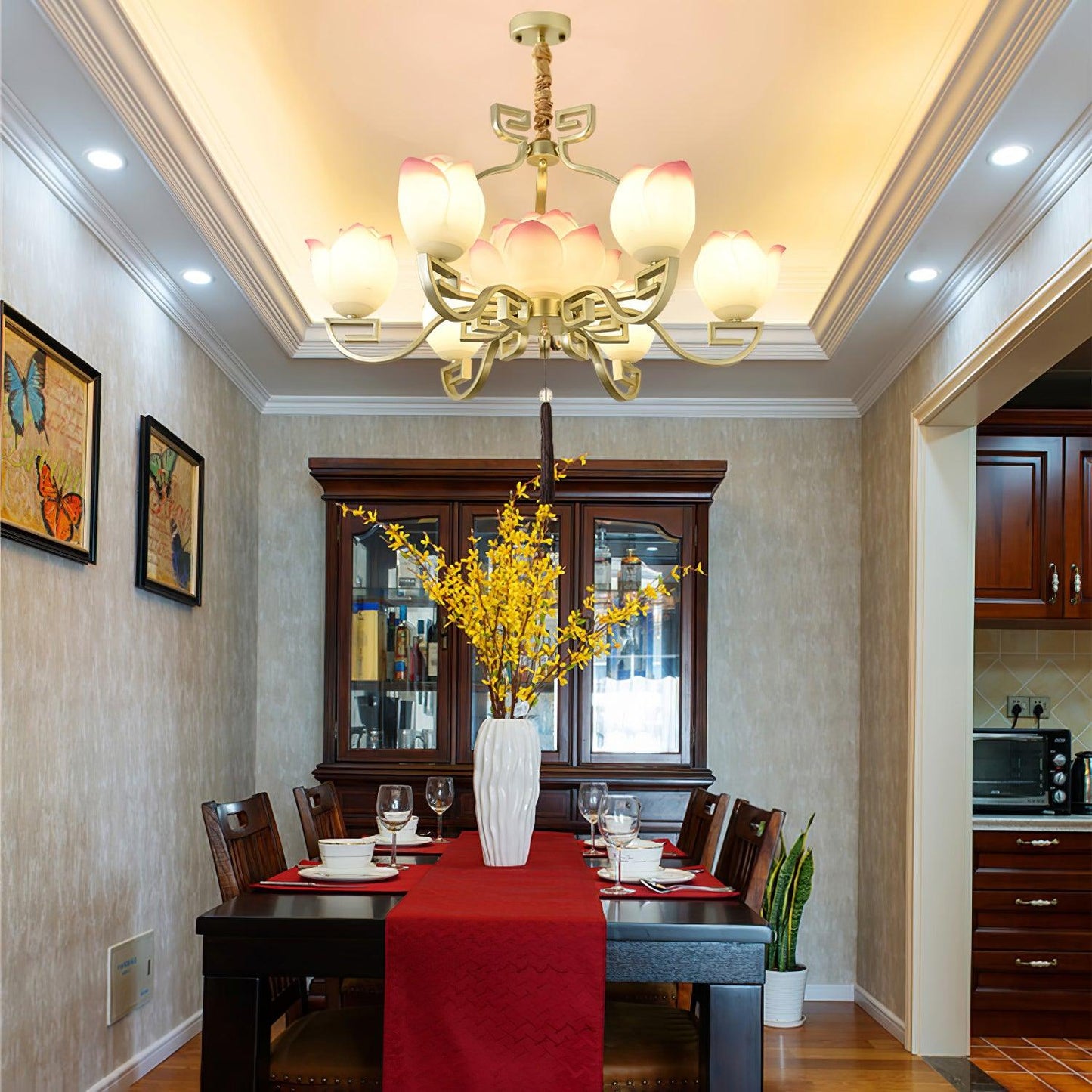 Lotus Bloom Chandelier - Elegant Design with Adjustable Height & LED L