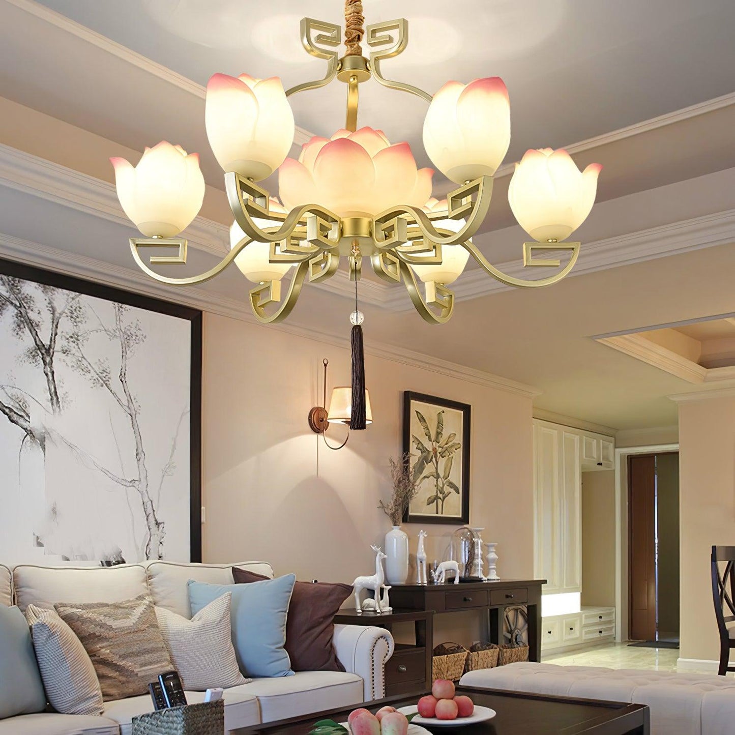 Lotus Bloom Chandelier - Elegant Design with Adjustable Height & LED L