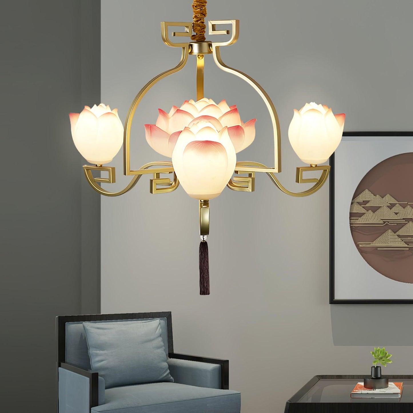 Lotus Bloom Chandelier - Elegant Design with Adjustable Height & LED L