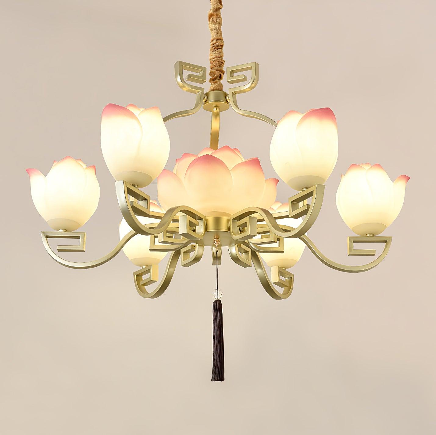 Lotus Bloom Chandelier - Elegant Design with Adjustable Height & LED L