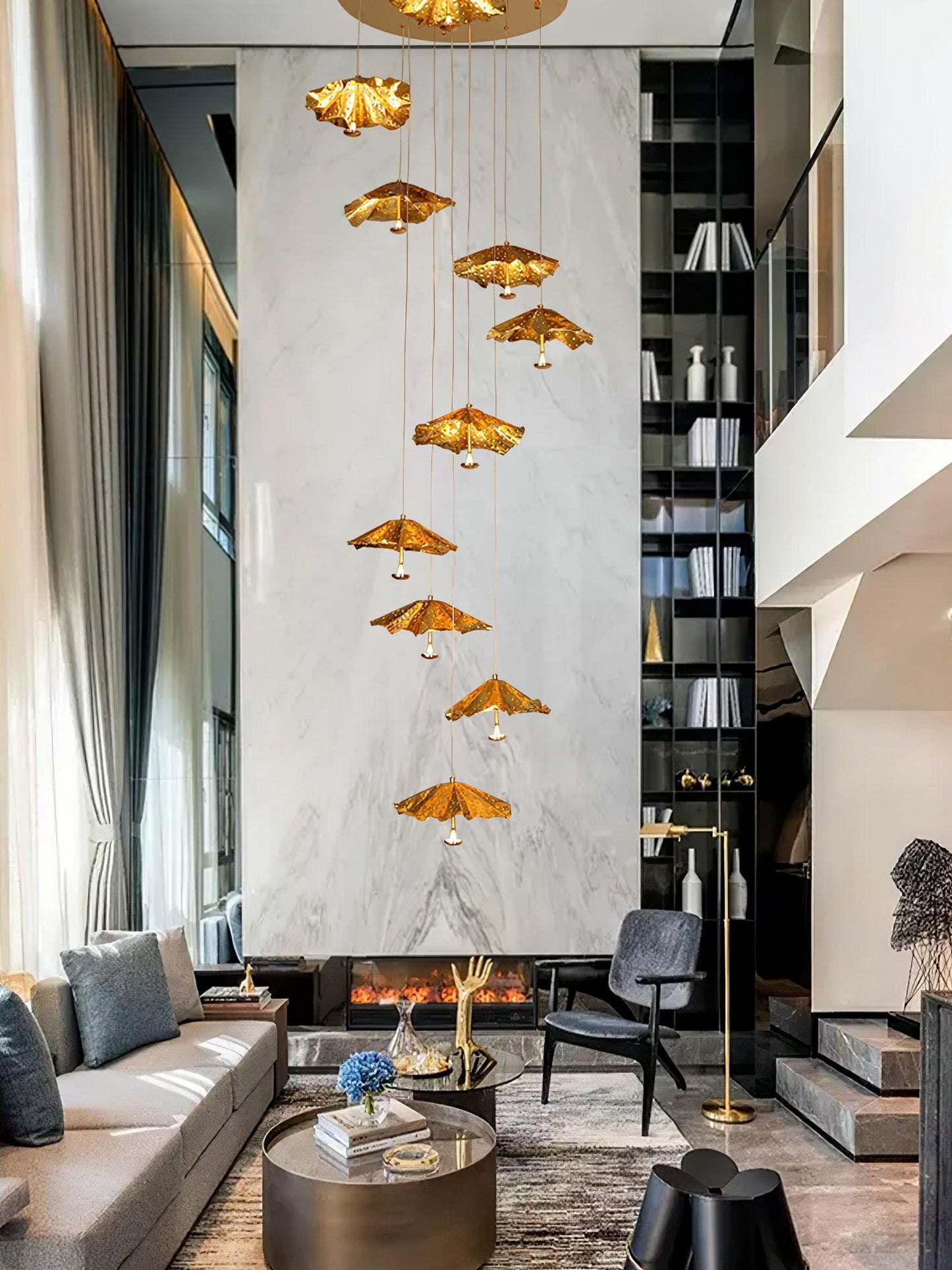 Elegant Livra Leaf Chandelier - Adjustable Height, LED Compatible