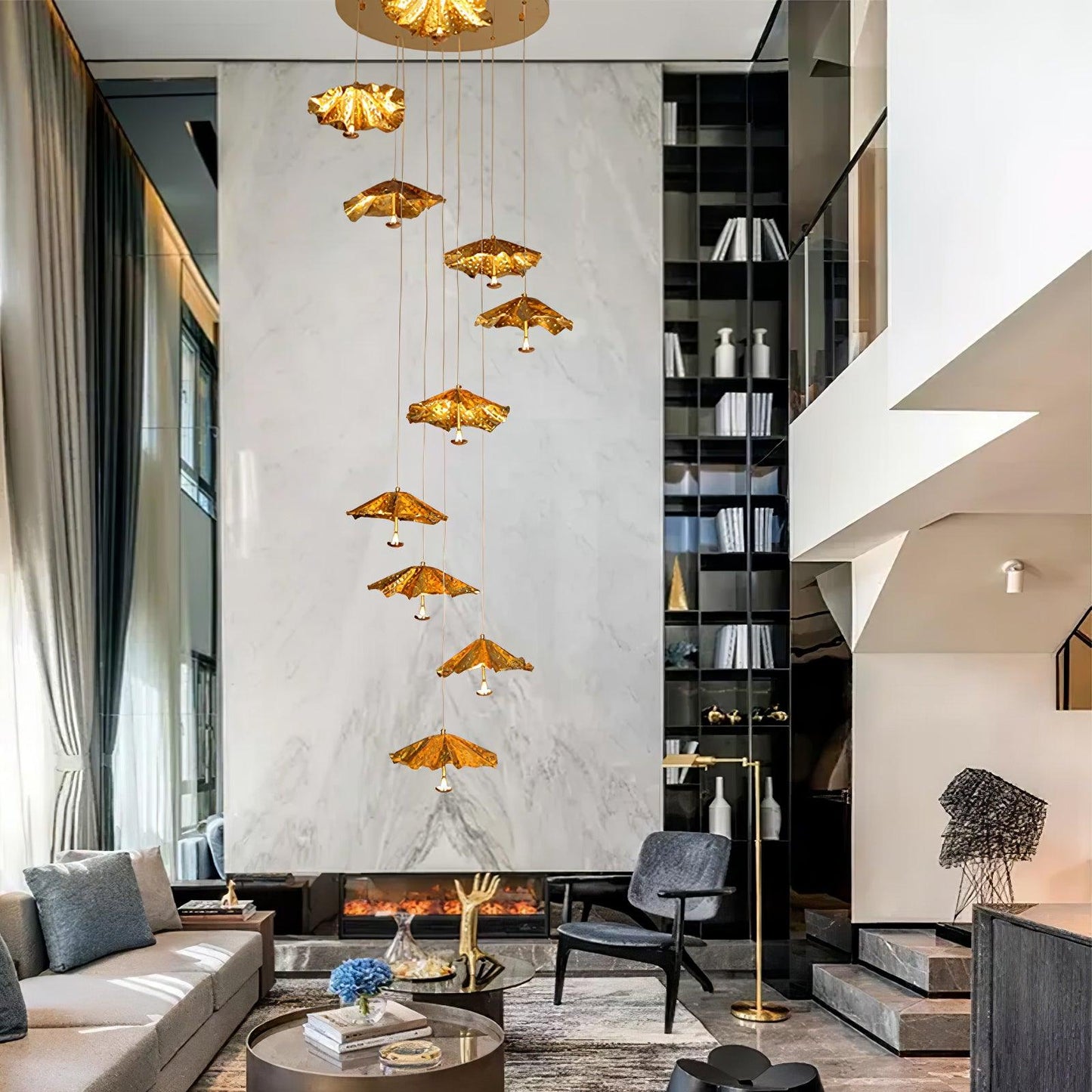Elegant Livra Leaf Chandelier - Adjustable Height, LED Compatible