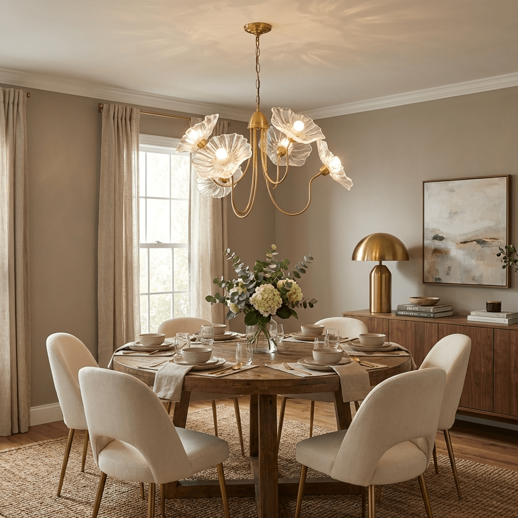 Lotus Leaf Glass Chandelier - Elegant Design with Adjustable Height