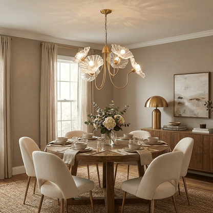 Lotus Leaf Glass Chandelier - Elegant Design with Adjustable Height