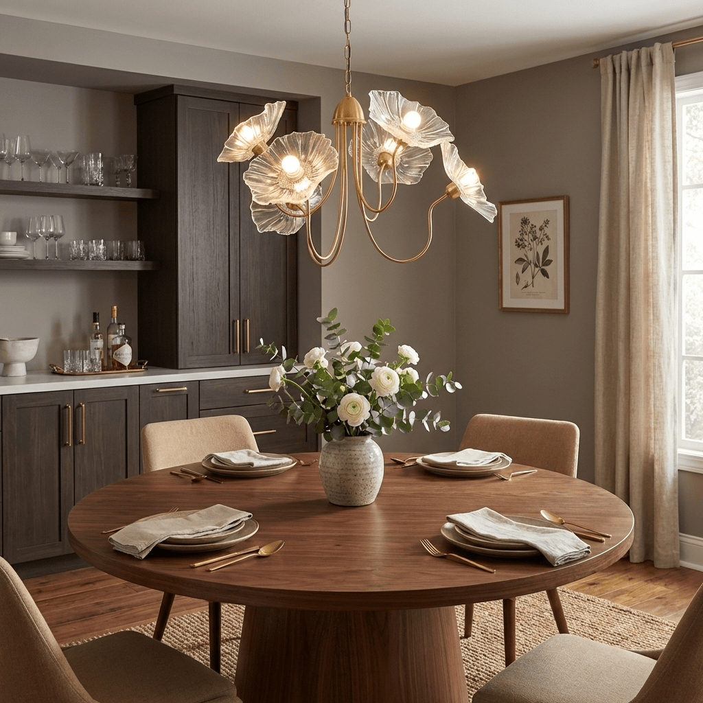 Lotus Leaf Glass Chandelier - Elegant Design with Adjustable Height