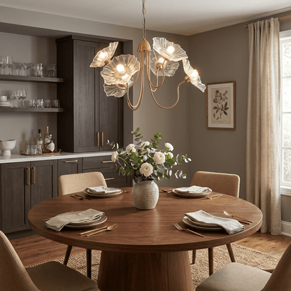 Lotus Leaf Glass Chandelier - Elegant Design with Adjustable Height