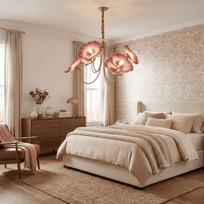 Lotus Leaf Glass Chandelier - Elegant Design with Adjustable Height