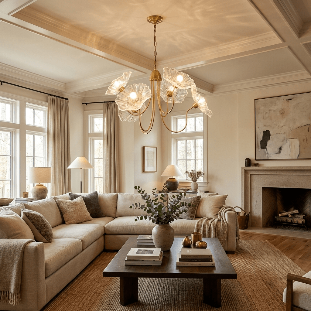 Lotus Leaf Glass Chandelier - Elegant Design with Adjustable Height