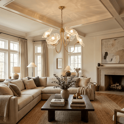 Lotus Leaf Glass Chandelier - Elegant Design with Adjustable Height