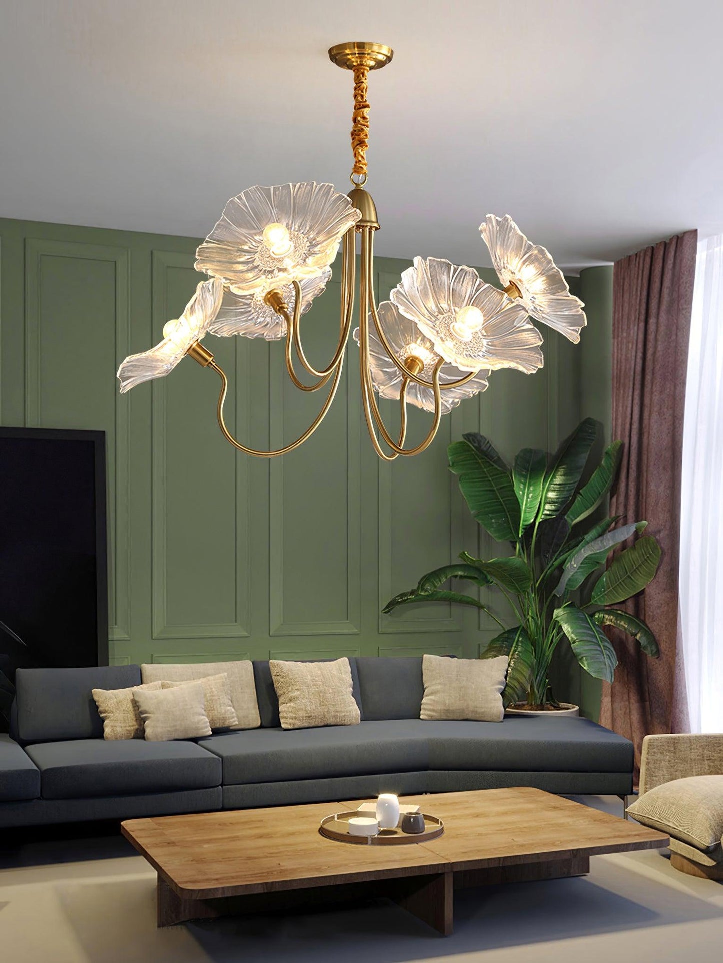Lotus Leaf Glass Chandelier - Elegant Design with Adjustable Height