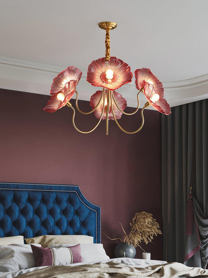 Lotus Leaf Glass Chandelier - Elegant Design with Adjustable Height