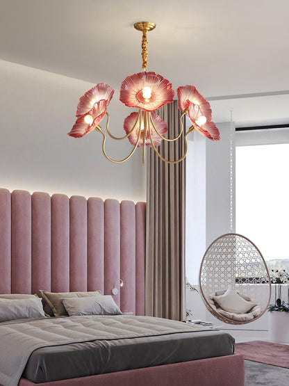 Lotus Leaf Glass Chandelier - Elegant Design with Adjustable Height