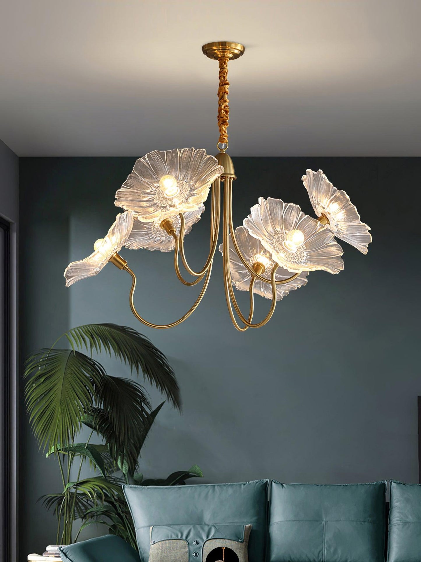 Lotus Leaf Glass Chandelier - Elegant Design with Adjustable Height