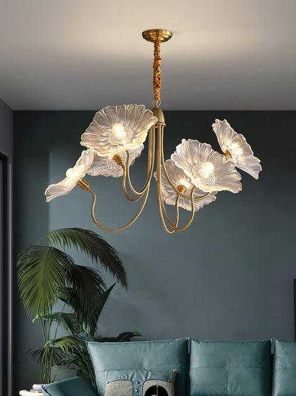 Lotus Leaf Glass Chandelier - Elegant Design with Adjustable Height